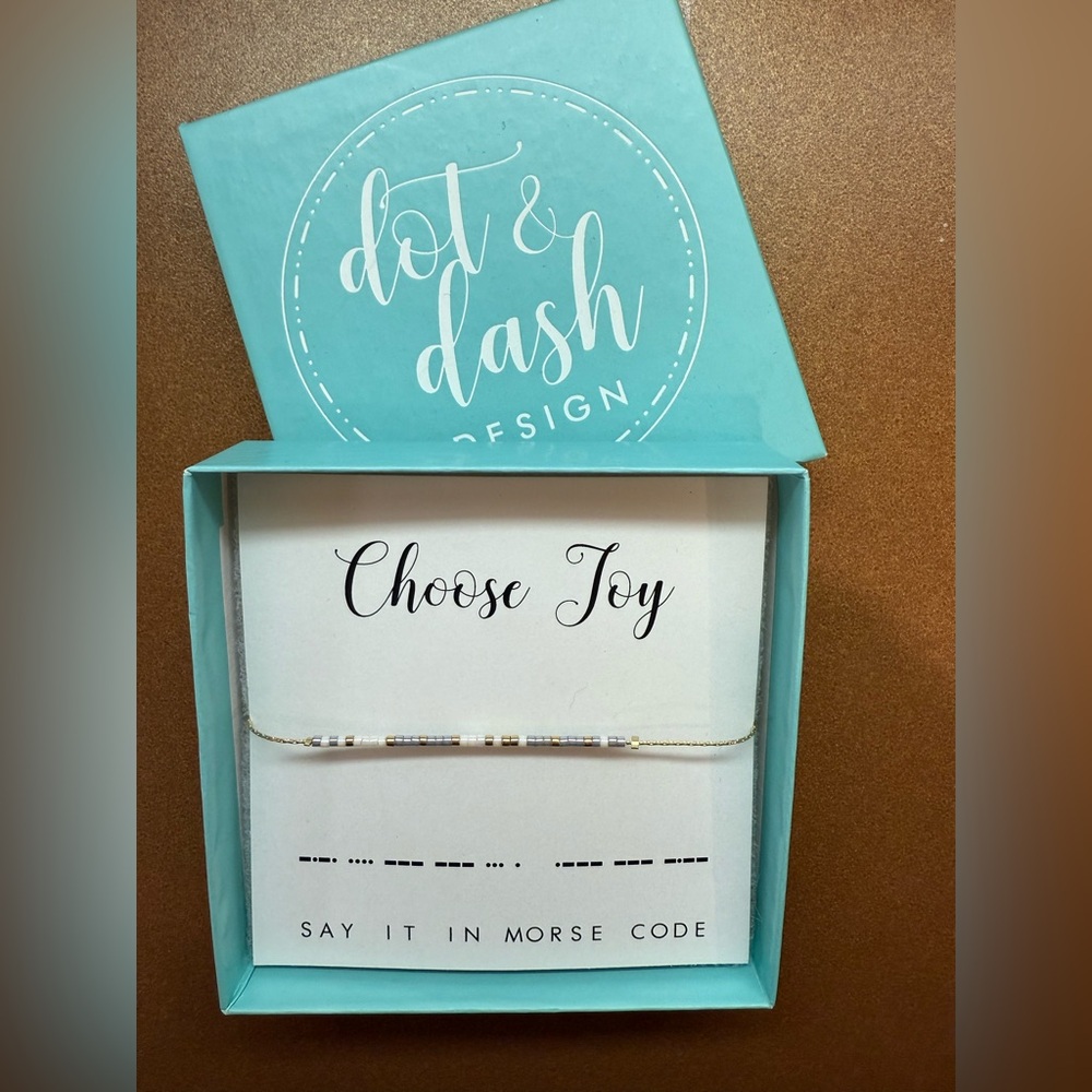 Dot & Dash design “Choose Joy” Morse Code Gold & Iridescent Pearl Bracelet